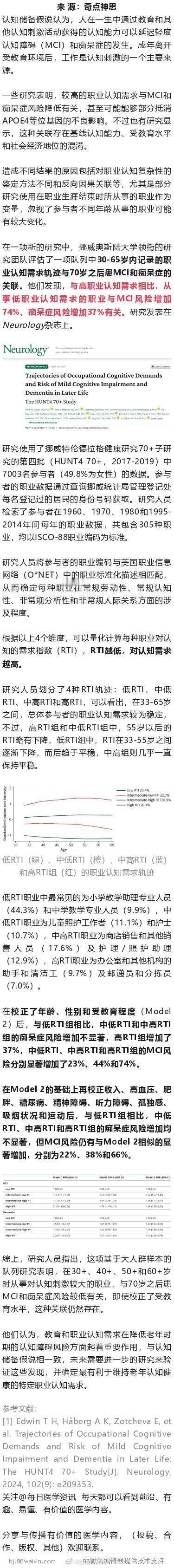 《神经病学》：中年工作多用脑，老年痴呆不易找！科学家发现，30岁从事认知需求高的