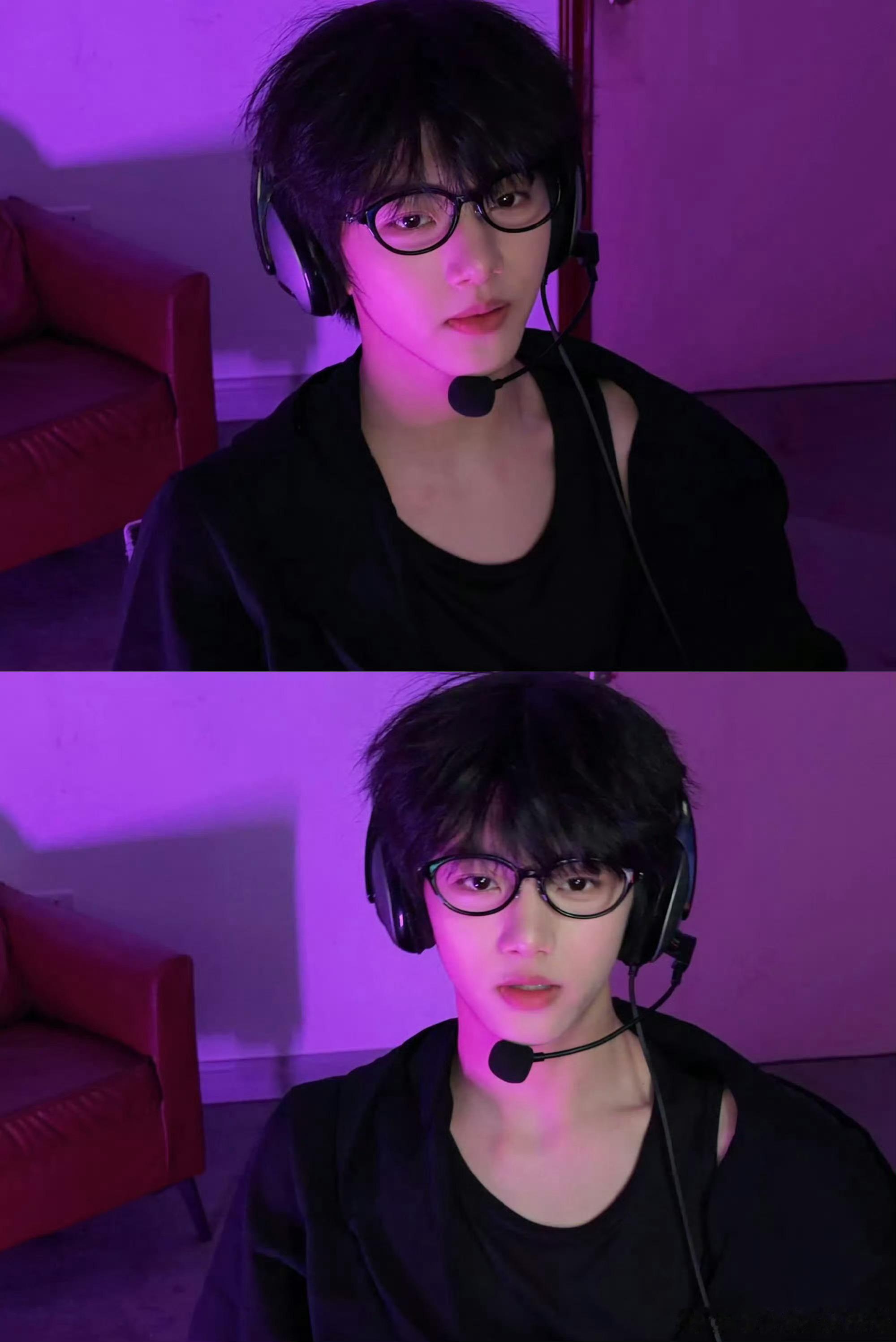 张函瑞电竞宅男 最新营业鲨疯了！all black居家服搭黑框眼镜，电竞主播既视