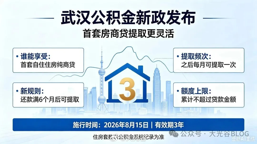 武汉公积金大调整！8月15日正式实施，首套房商贷可按月提取！获悉。武汉公积金中心