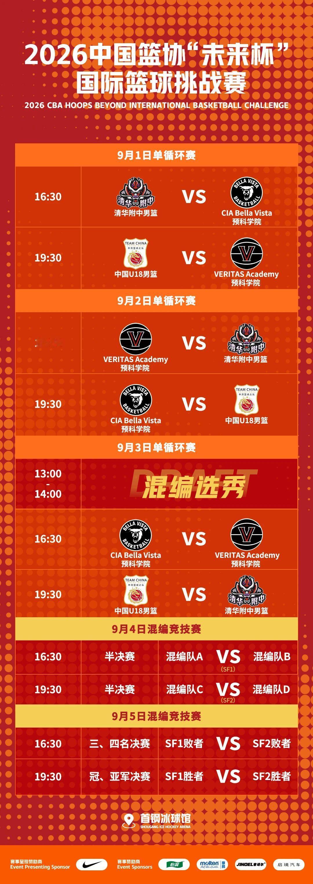 北京首钢园冰球馆，四支青年强队集结，五天高燃对决即将开启！9月1日-5日，202