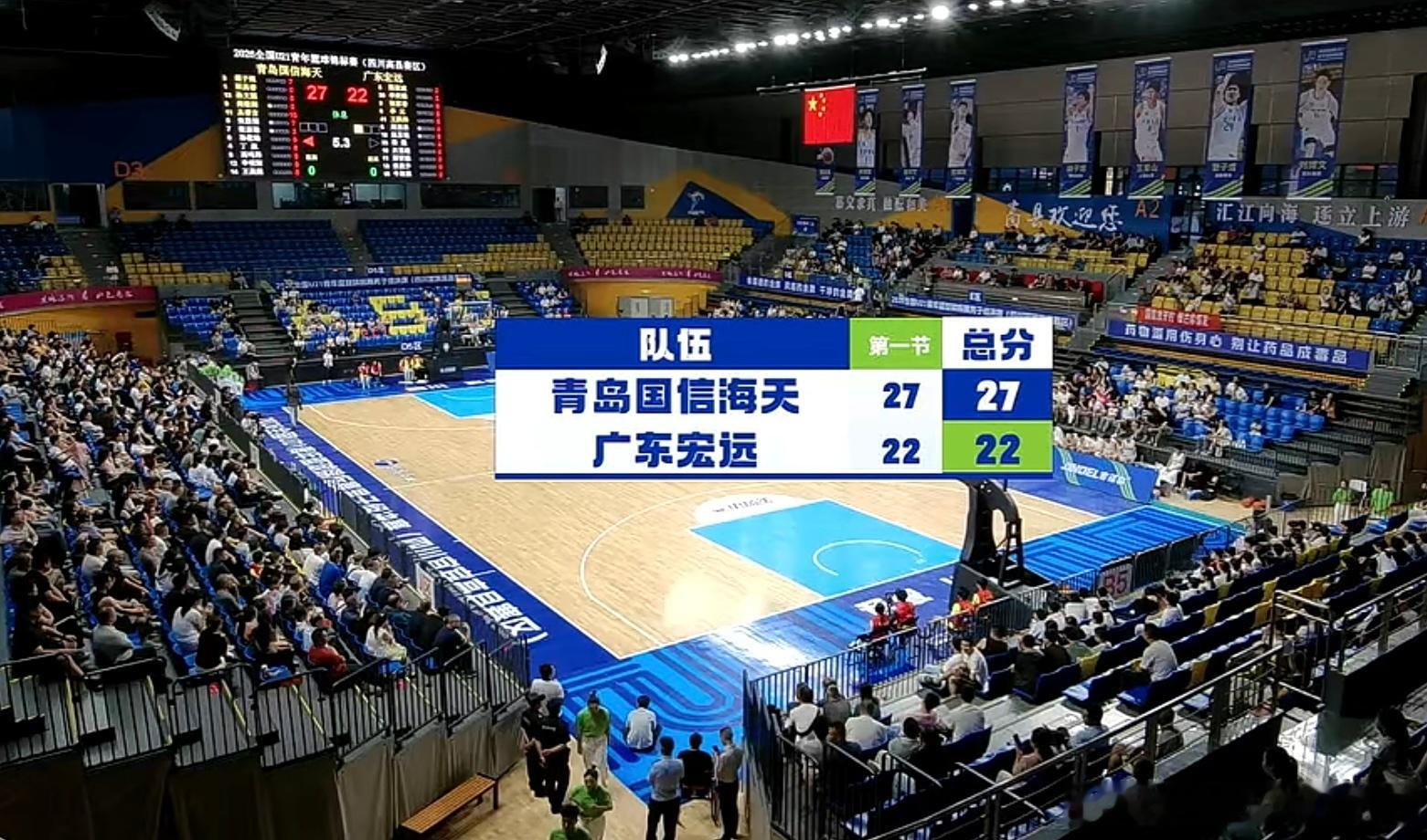 U21男篮青年锦标赛总决赛，广东宏远U21男篮第一节以22比27暂时落后青岛男篮