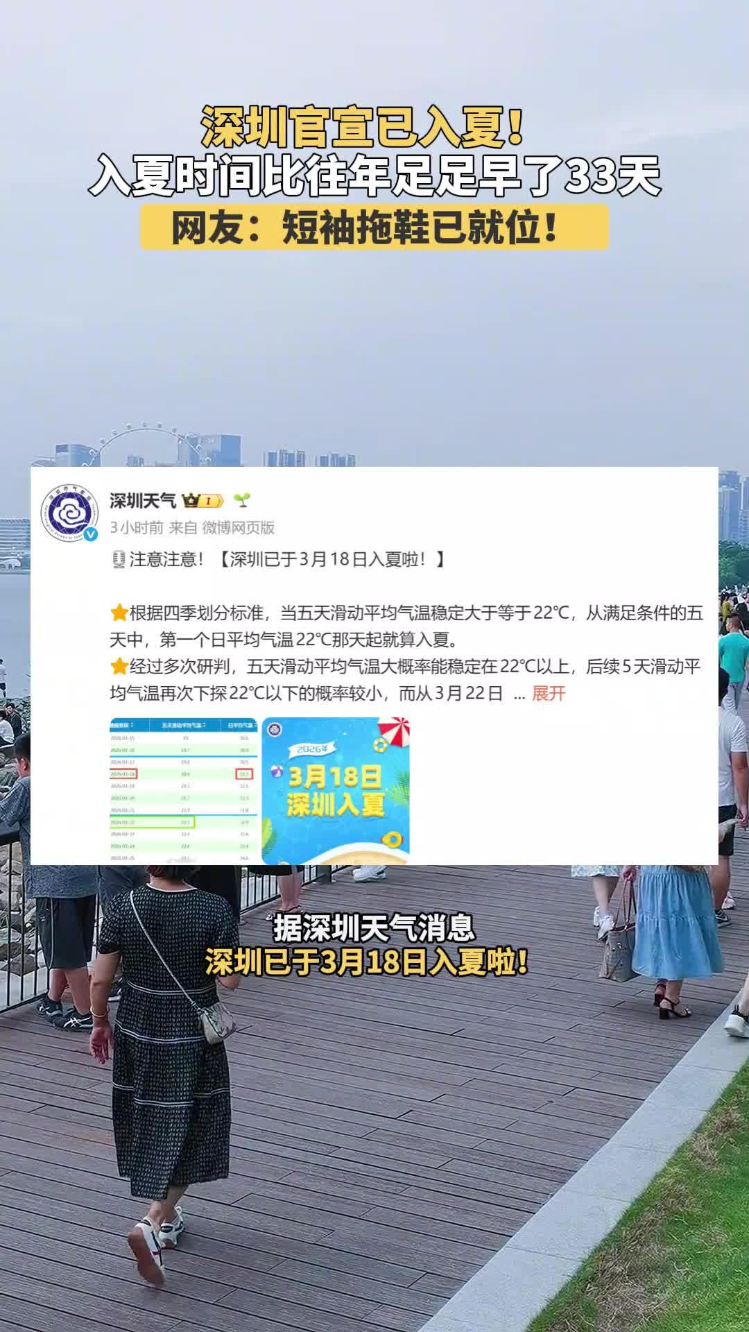 越来越热，夏天越来越长，深圳今年入夏之早，破历史记录！

2026年 ：已于3月