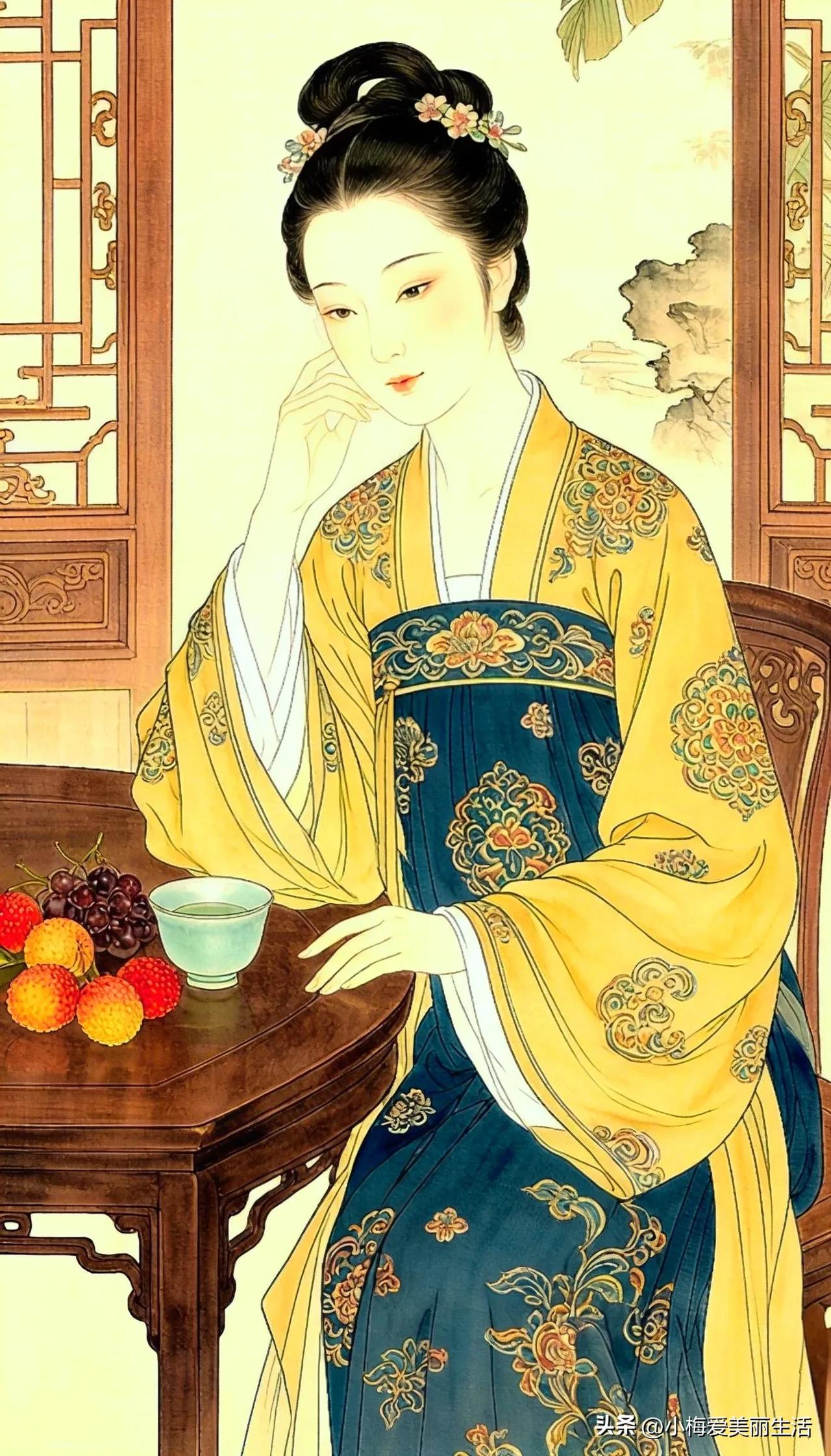 玉手轻拈茶，芳心自悠然。