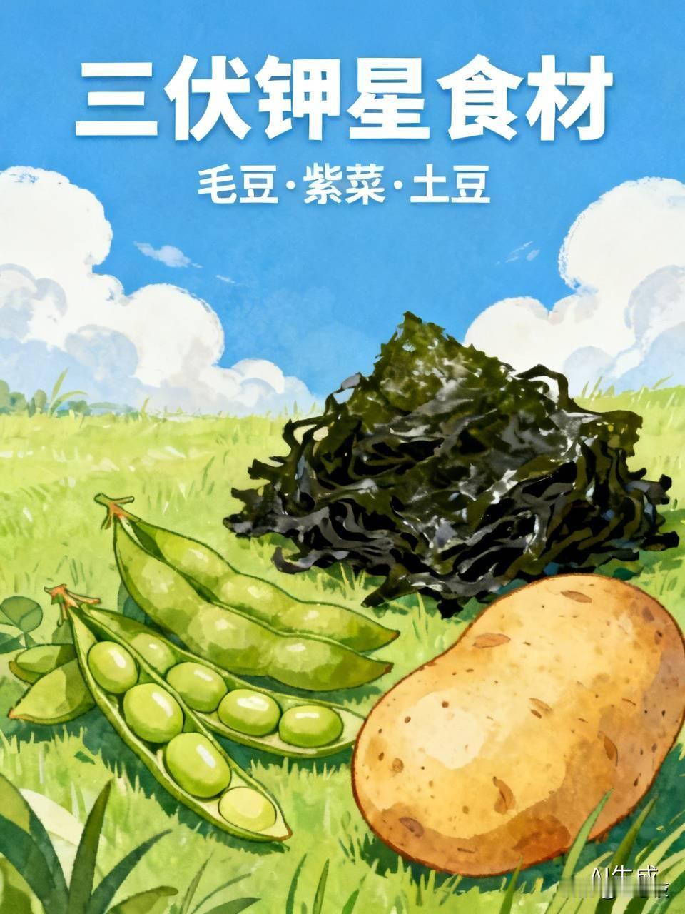 推荐三款三伏钾星食材，清热不伤胃消暑还强免疫。毛豆，紫菜，土豆。