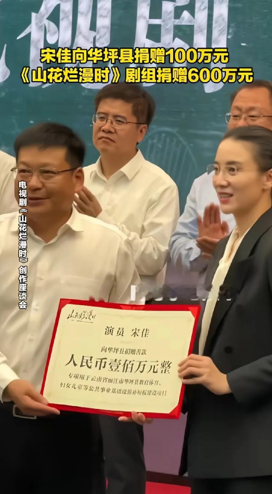 宋佳，向华坪县捐赠100万，剧组捐600万，没看懂，为什么不直接定向，捐给华坪女