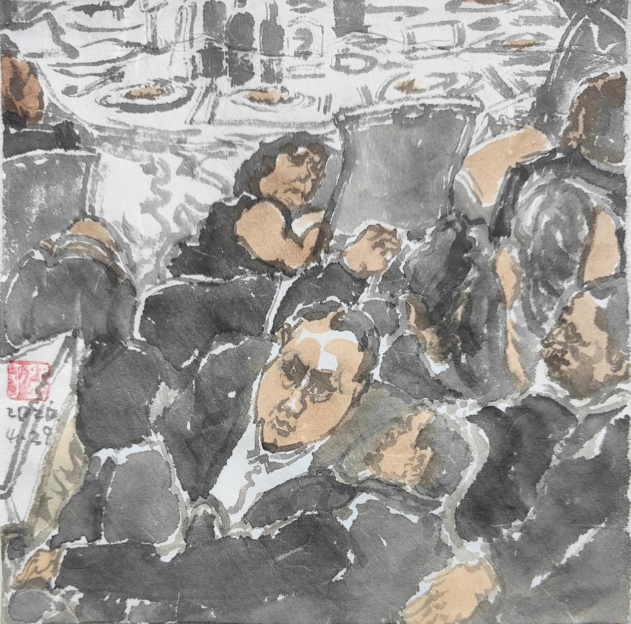 碗子的纸片水墨《白宫记者协会晚宴枪声系列之惊恐》