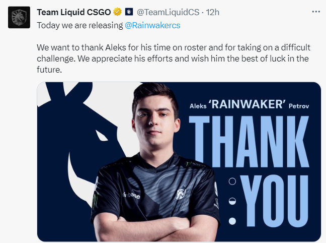 #CSGO# Liquid官宣正式与oSee和Rainwaker解约有消息称Li