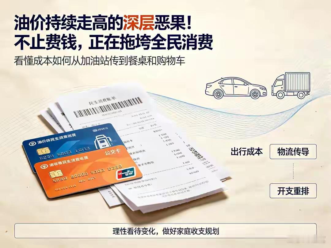 别只看到加油多掏钱，油价持续走高的连锁冲击，正在拖累全社会的消费。
 
很多人误