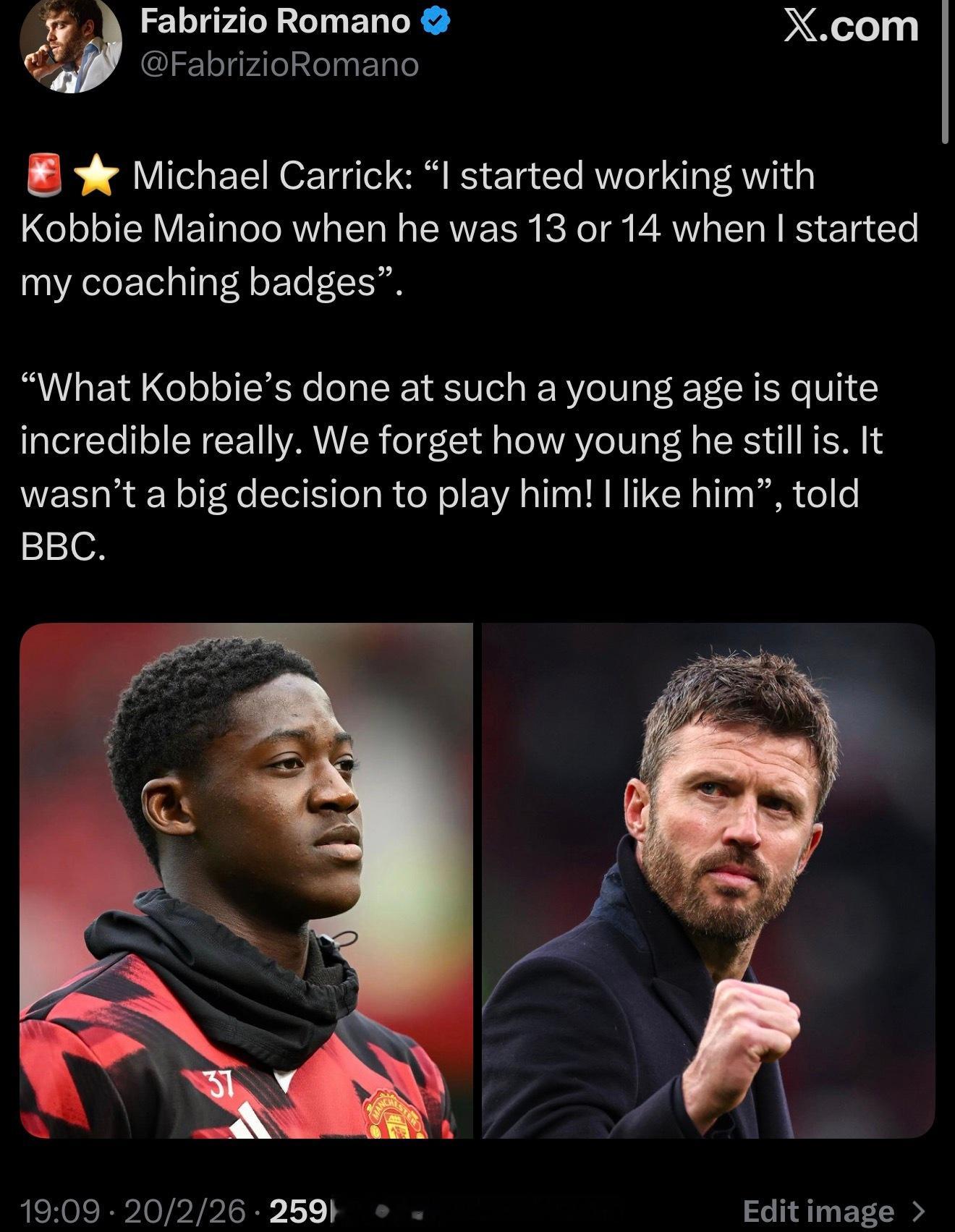 卡里克谈梅努：“梅努13、14岁时我就开始和他一起工作了，当时我刚拿到教练证。”