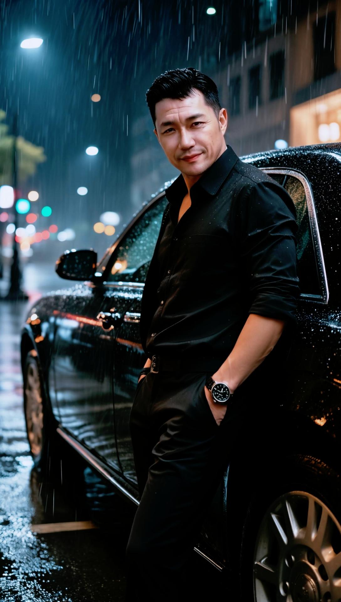 AI雨夜型男写真