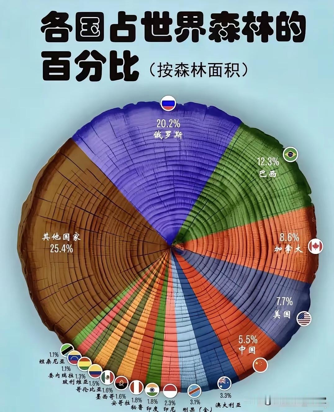 世界各国森林占比统计