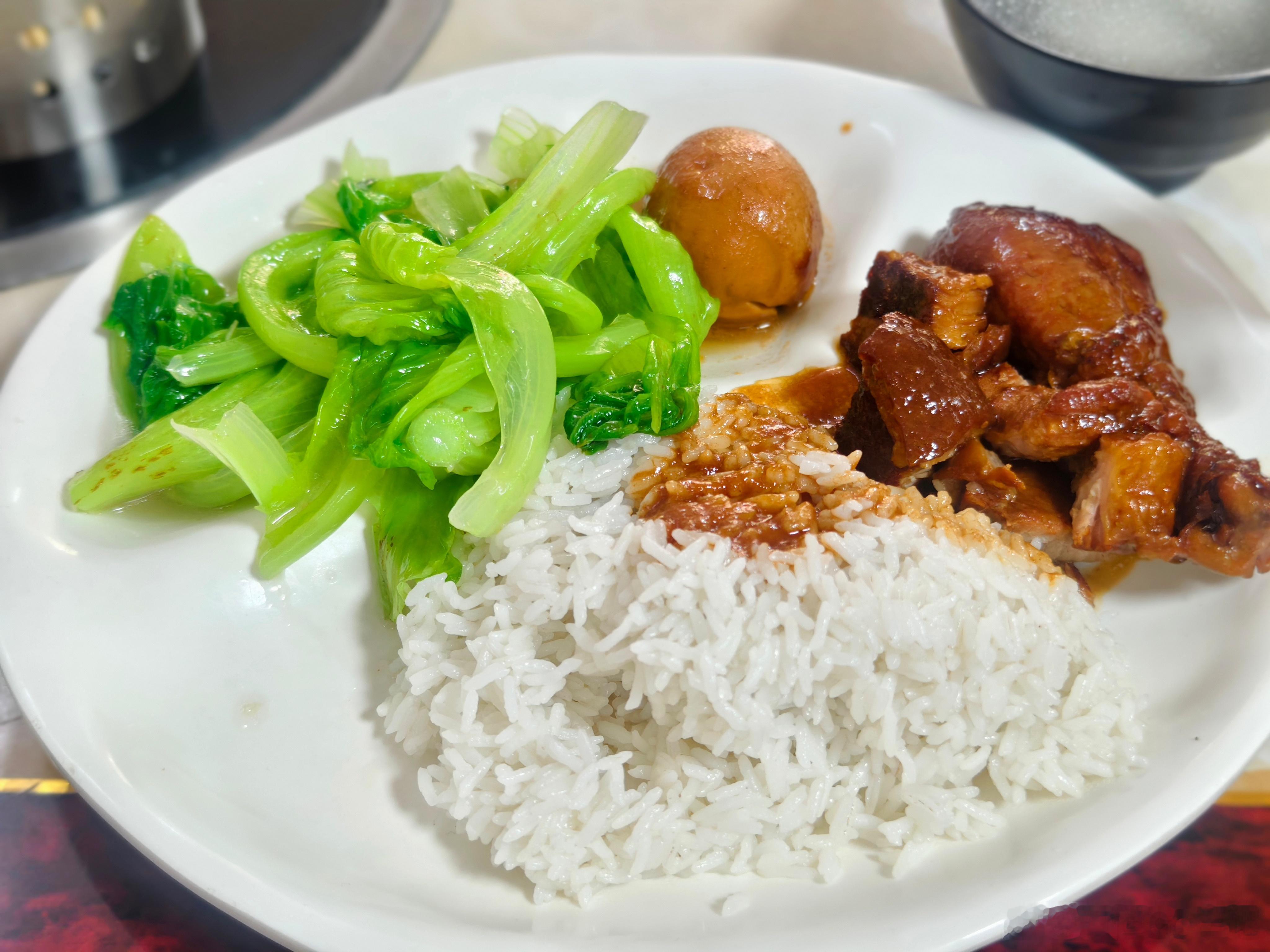 15元简简单单搞定午饭比点外卖实在多了，现烫的青菜，卤蛋➕鸡腿➕老板送的卤肉