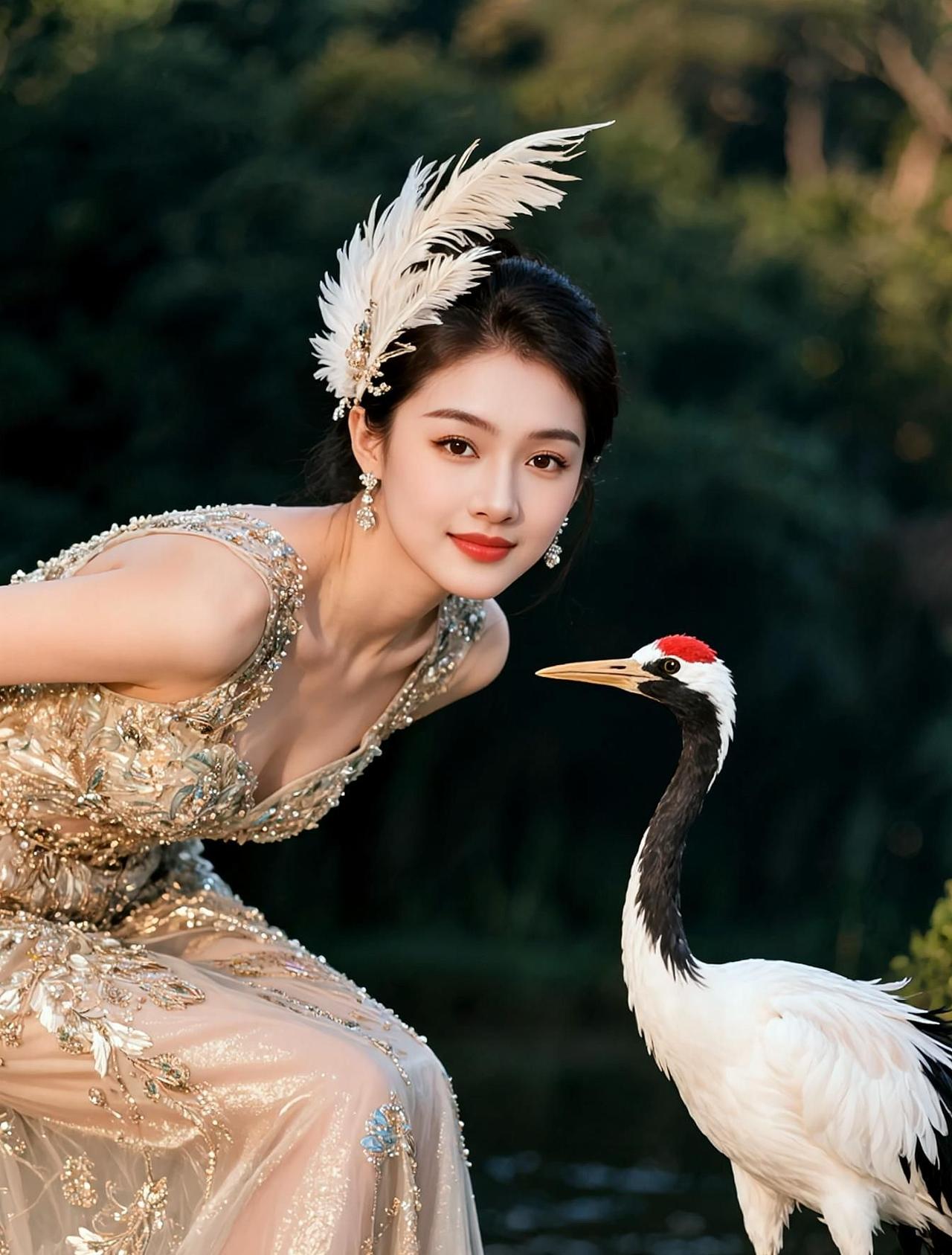 AI鹤影时尚照 抖音ai创作 时尚写真 户外拍照 优雅永不过时