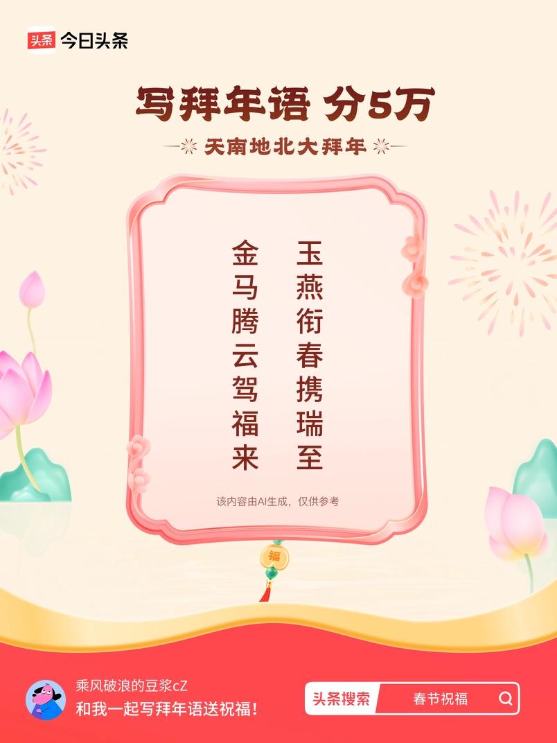 写拜年语送祝福新春拜年送祝福！我的祝福是：“金马腾云驾福来，玉燕衔春携瑞至”！快