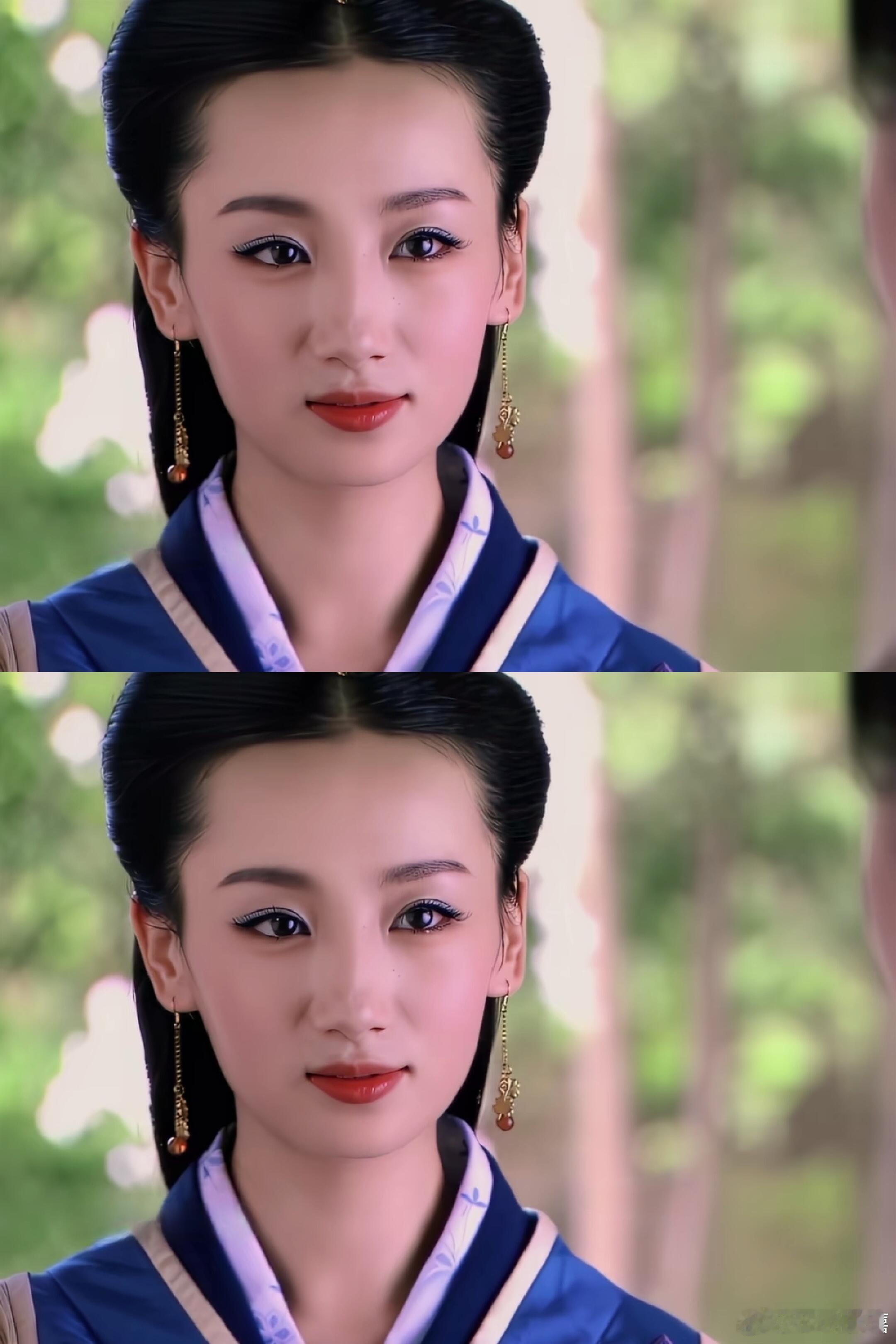 薄荷型美人，她的眼睛有一种说不出的忧郁感，感觉楚楚可怜我见犹怜的，像小鹿的眼睛她