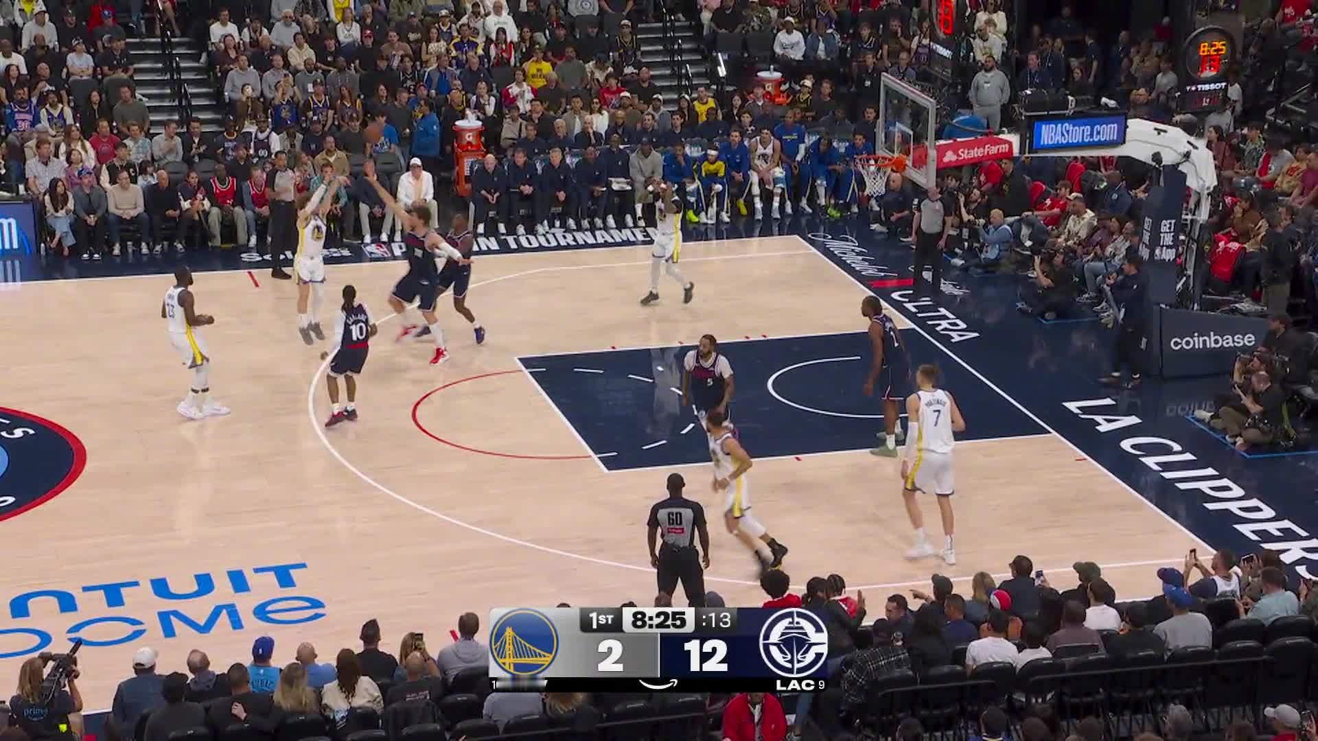 波齐姆斯基侧翼三分👌勇士7:12快船。勇士vs快船