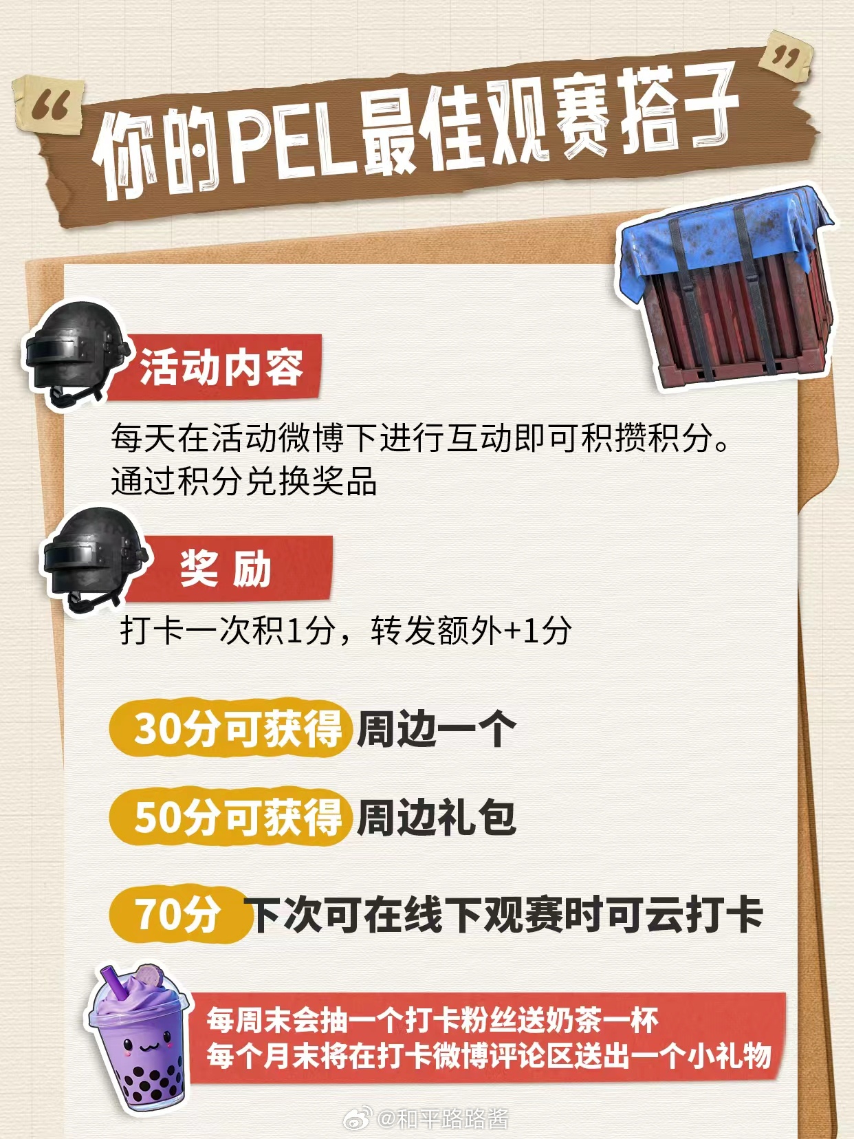 看这里 路路酱的特别企划来啦📣你的PEL最佳观赛搭子｜积分打卡活动规则介绍一、