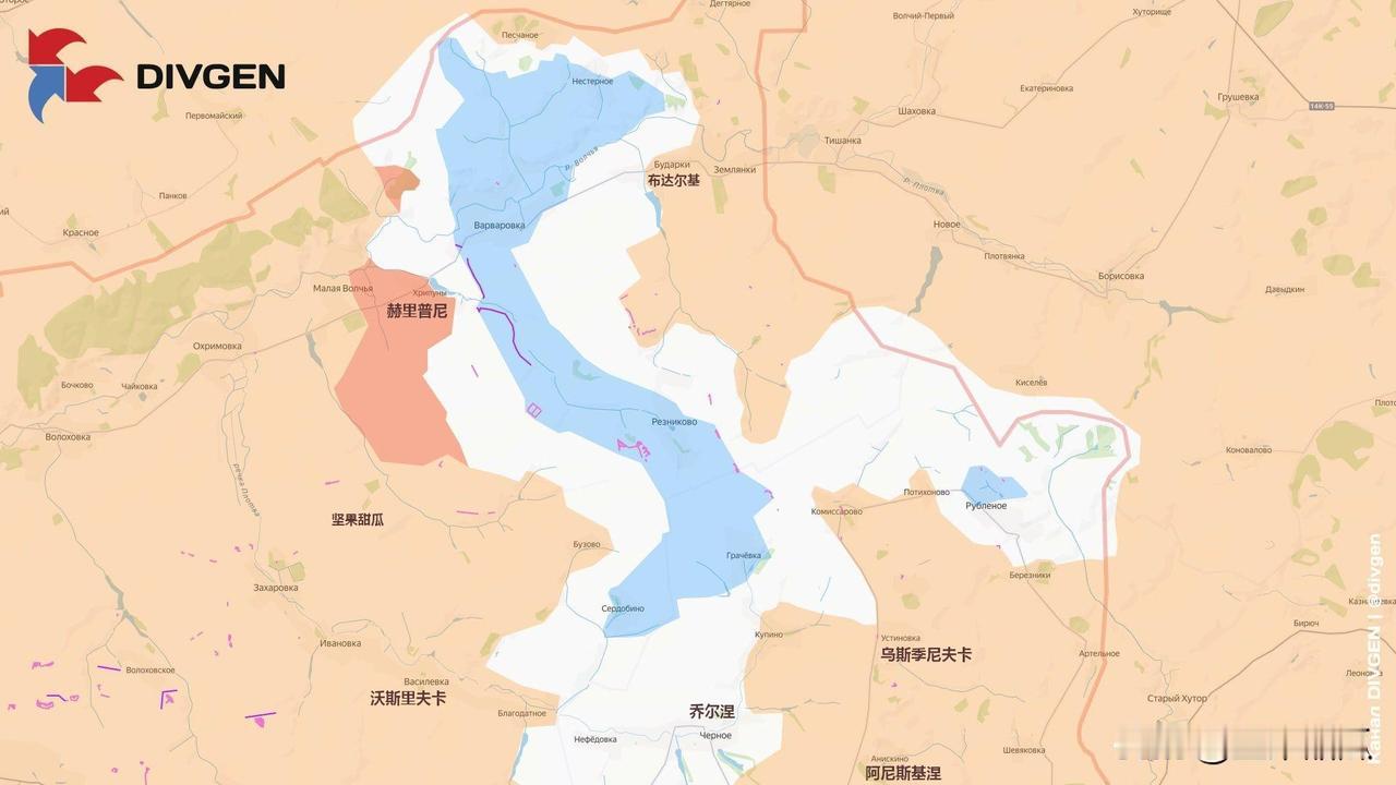 沃尔昌斯克东部包围圈，俄军北部集群拿下了赫里普尼，这里算是沃尔昌斯克一条线的边境