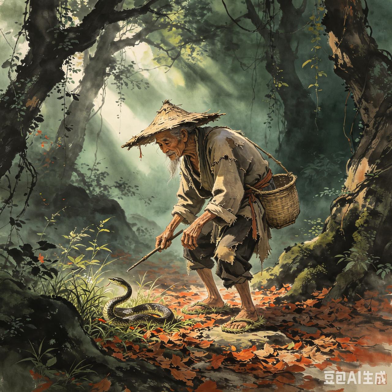 百岁捕蛇人，死后与蛇同穴

明朝时，峨眉山下有位老人叫杜长寿，活了一百二十八岁，