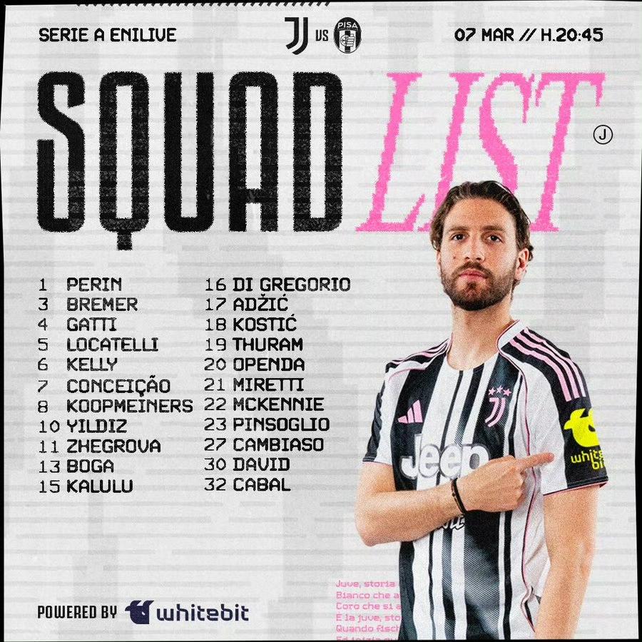 斑马军团主场迎战比萨22人大名单，洛卡特利回归，大米哥以及弗拉虽然赛前回归训练但