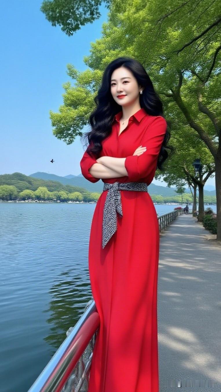 什么样的穿搭可以成为气质女神? 夏日湖畔，红裙飘逸，绿树成荫，美不胜收！