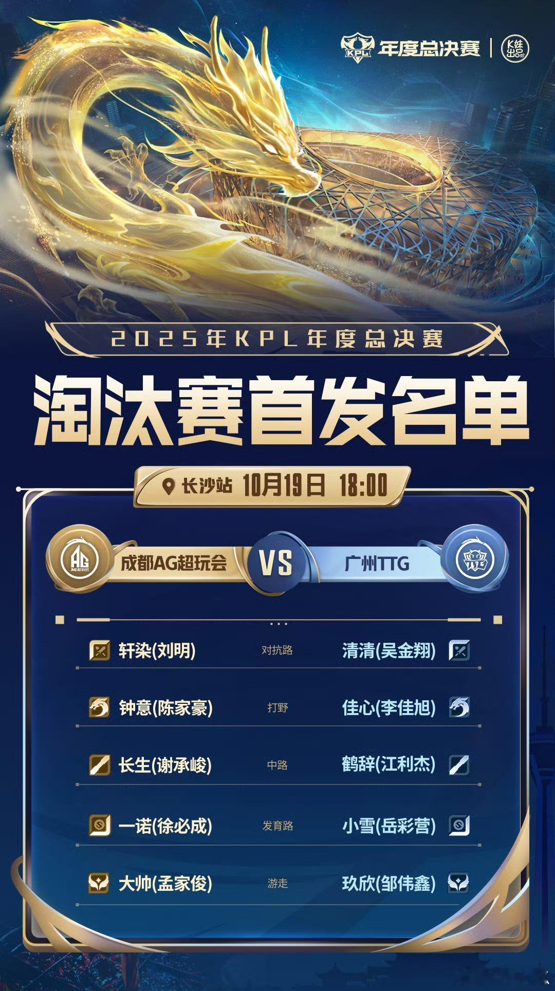 AG对战TTG｜首发名单评论席：英凯 老王 深巅 十三解说席:    李九 北岛