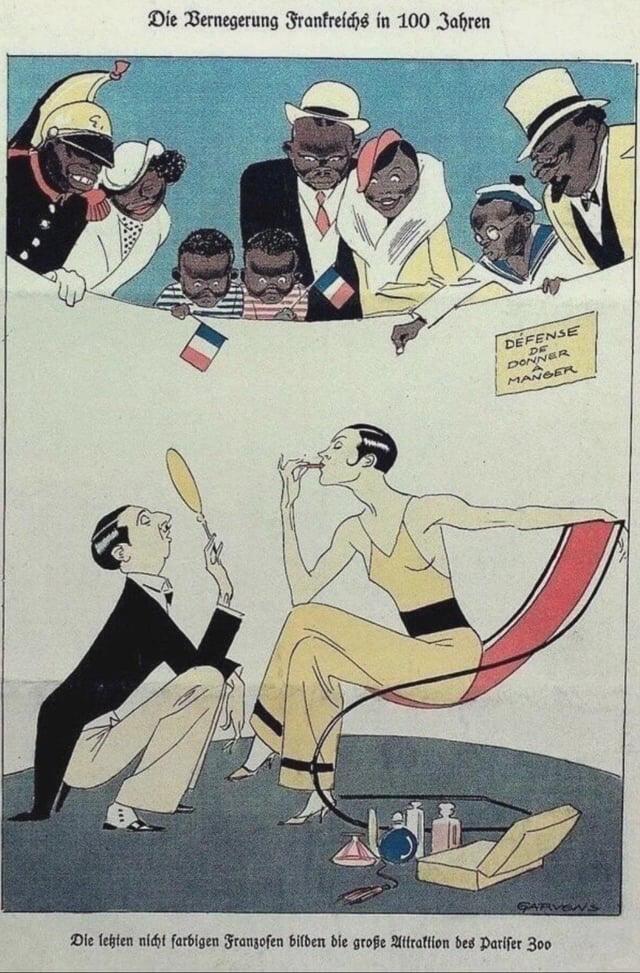 这是纳粹德国 1933 年的一张宣传海报，上面写着：“法国将在 100 年内实现