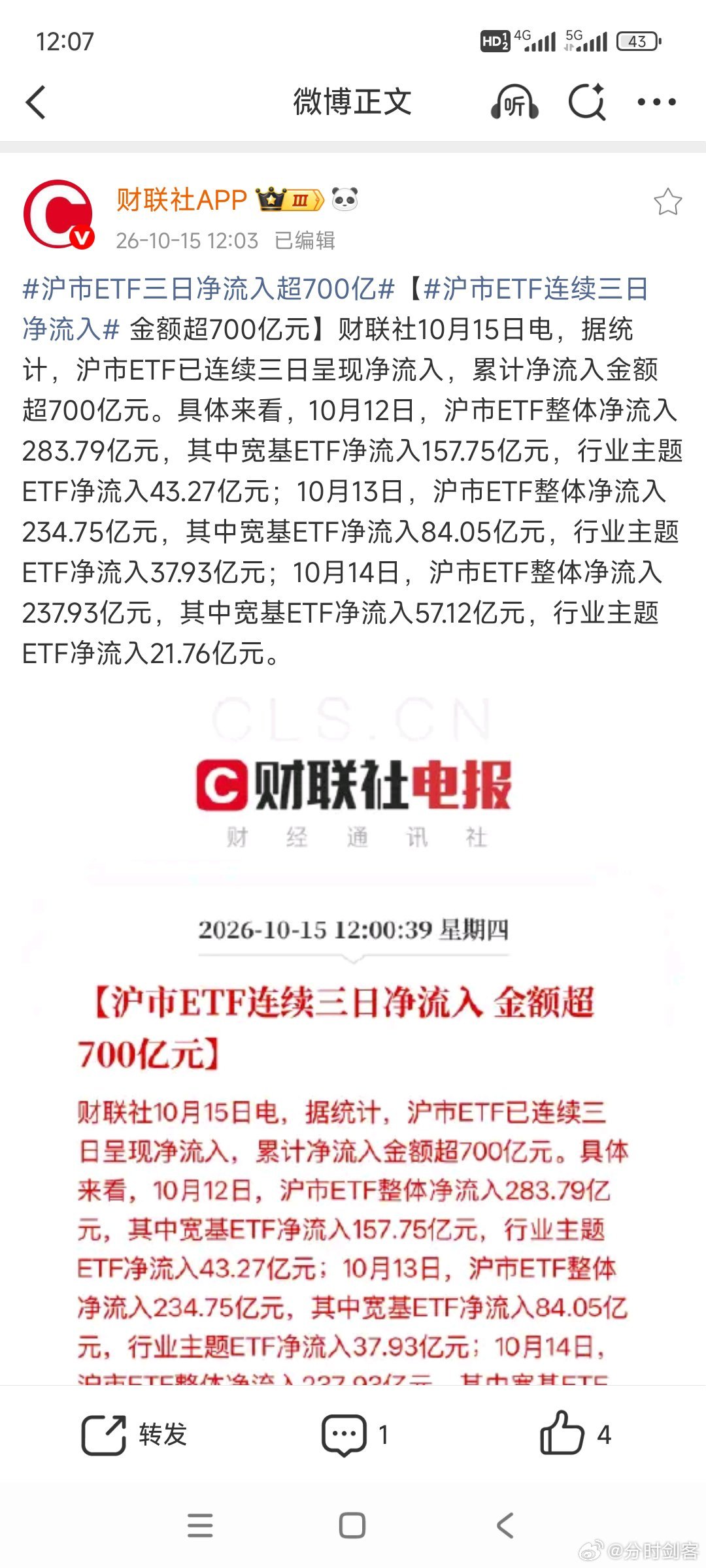 沪市ETF三日净流入超700亿这是个好消息。以前出这种消息，一般会反弹一点。 ​