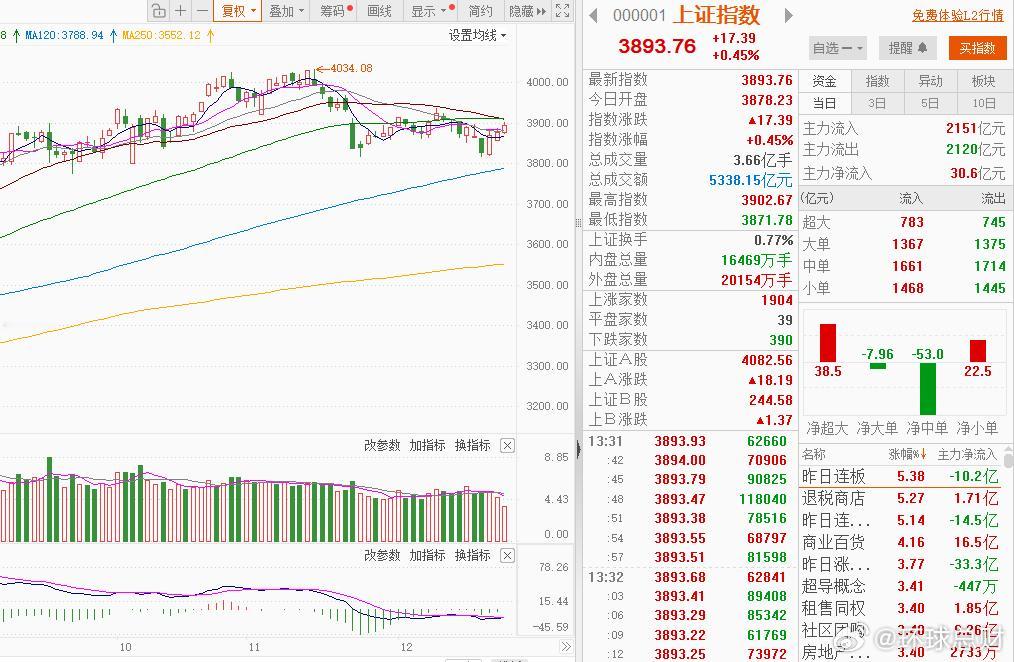 全市场近4700股上涨A股大消费板块爆发 12月19日上午，市场早盘震荡走强，沪