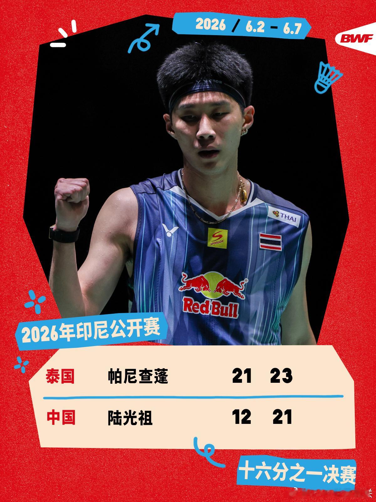 2026年印尼羽毛球公开赛 首日赛况🔥帕尼查蓬2-0陆光祖陆光祖不敌帕尼查蓬，