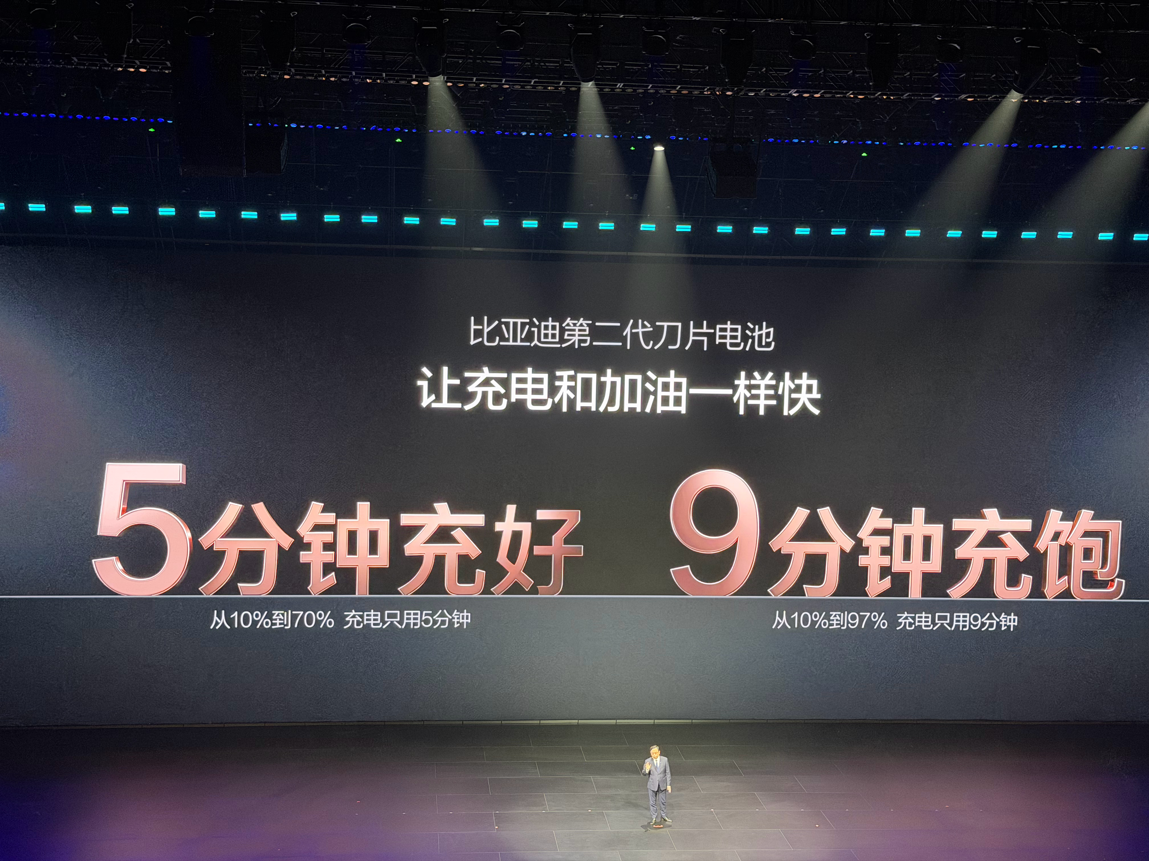 比亚迪闪充充饱只用9分钟比亚迪第二代刀片电池，让充电和加油一样快！5分钟充好，9