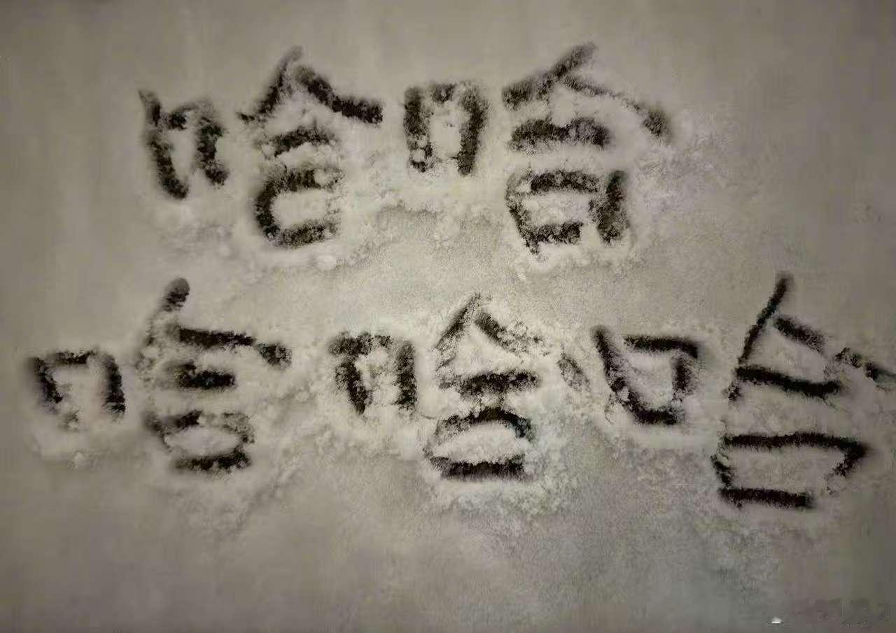鹿晗晒雪地照鹿晗在雪地写了五哈呜呜，鹿晗在雪地里写了五哈。 