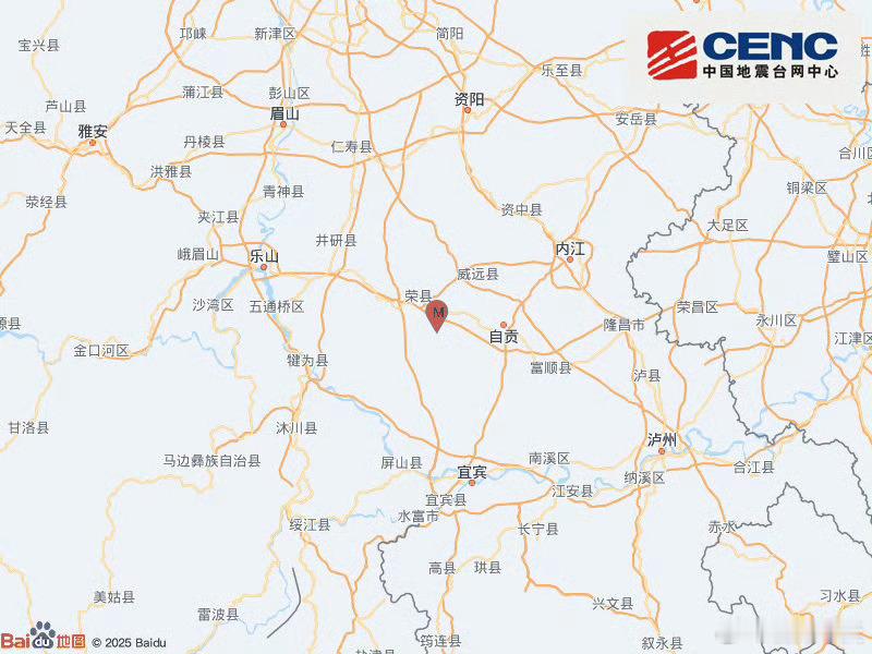 地震快讯中国地震台网正式测定：02月27日17时38分在四川自贡市荣县（北纬29