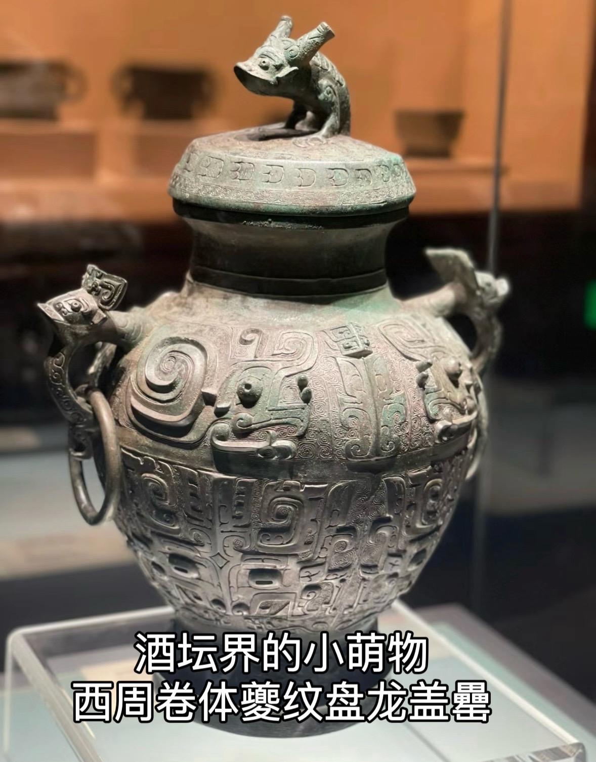酒坛界的小萌物，西周卷体夔纹盘龙盖罍