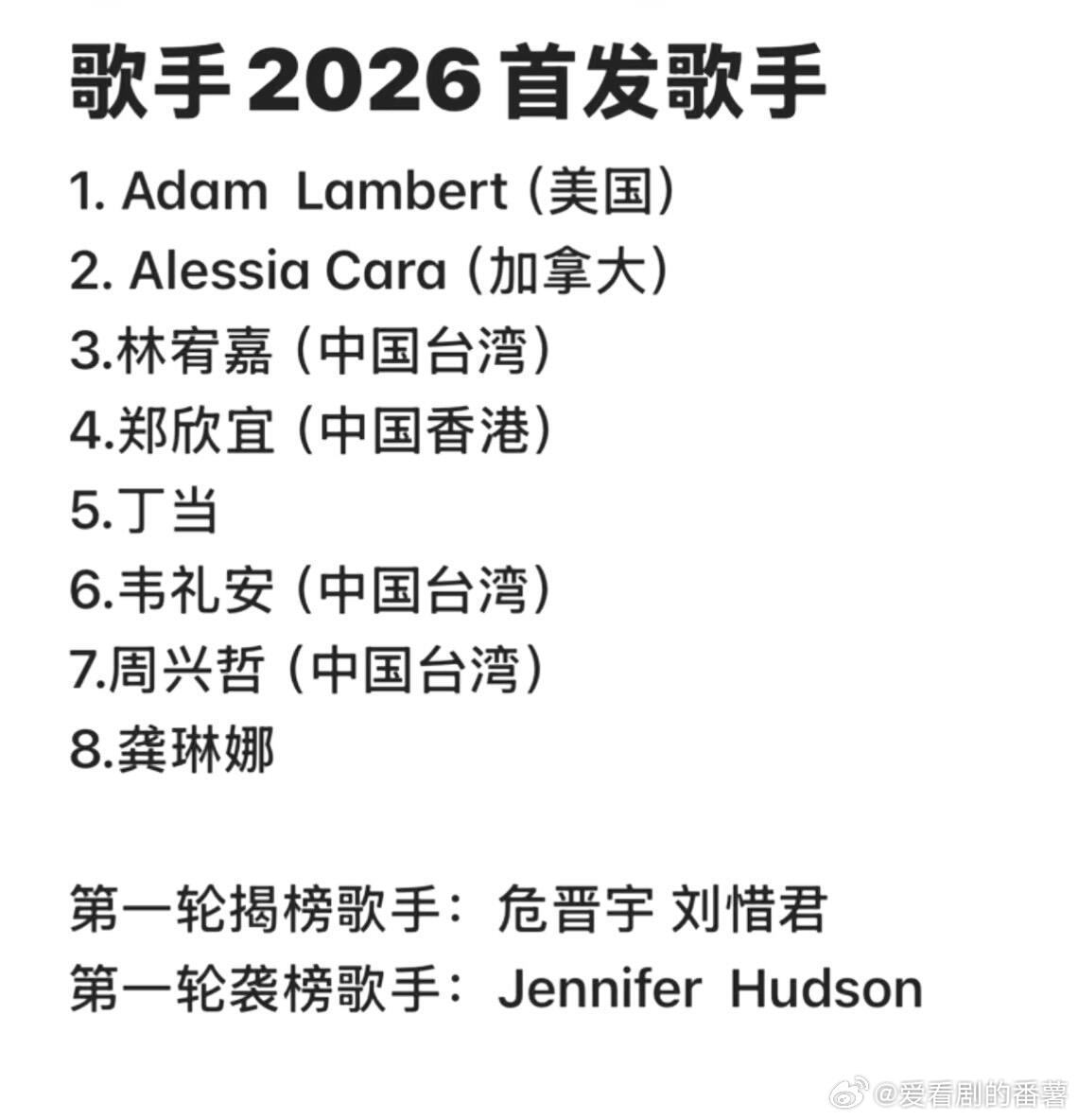 歌手2026首发歌手最新🍉王铮亮/王赫野/黄子弘凡/Loren Allred 