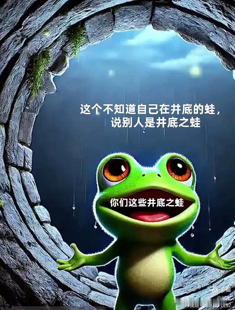 不知道自己在井底的蛙，总是张口大嘴，说别人是井底之蛙。
知道自己在井底的蛙，紧闭