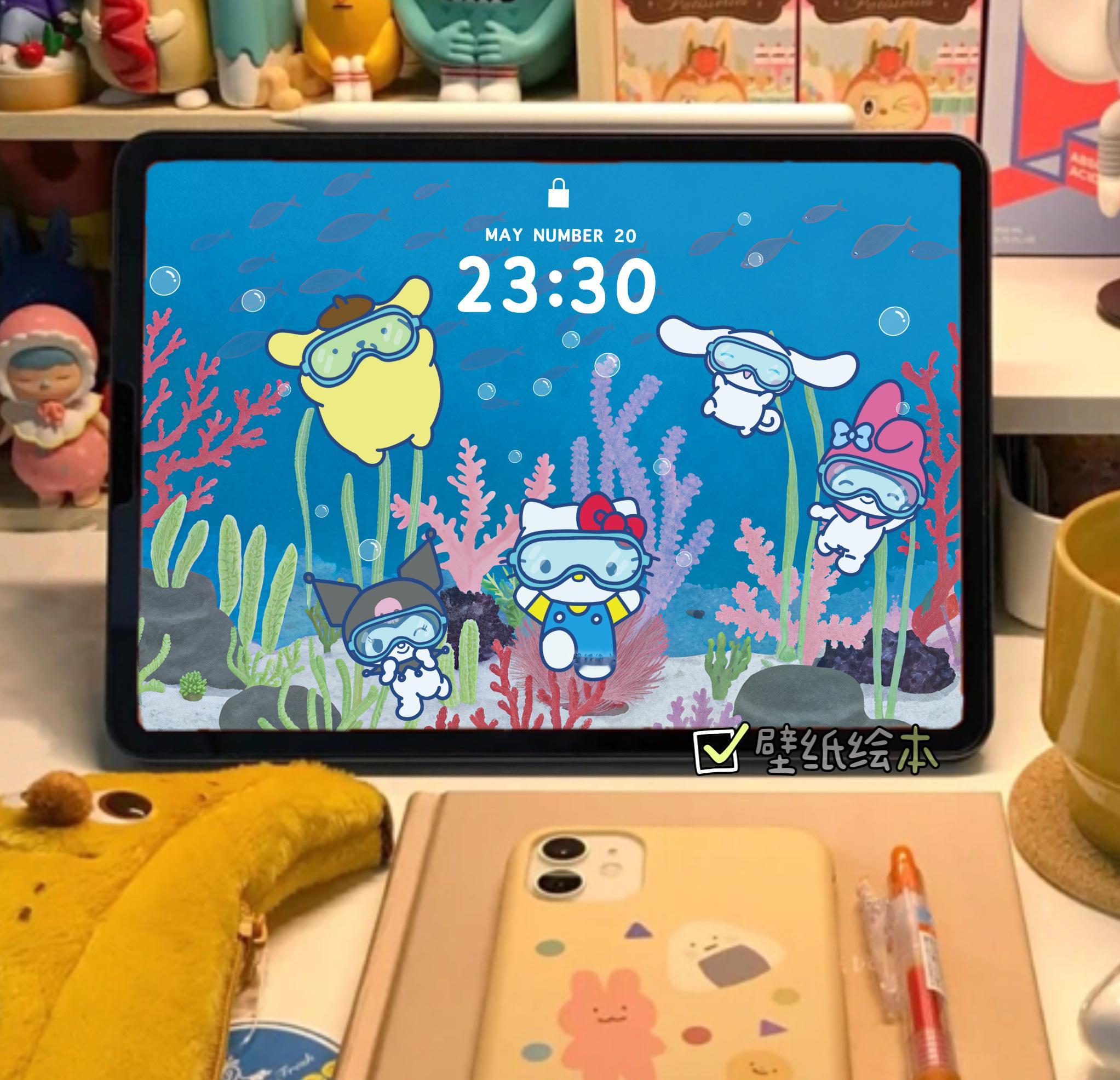 hello Kitty 海底探索大冒险iPad壁纸 ​​​