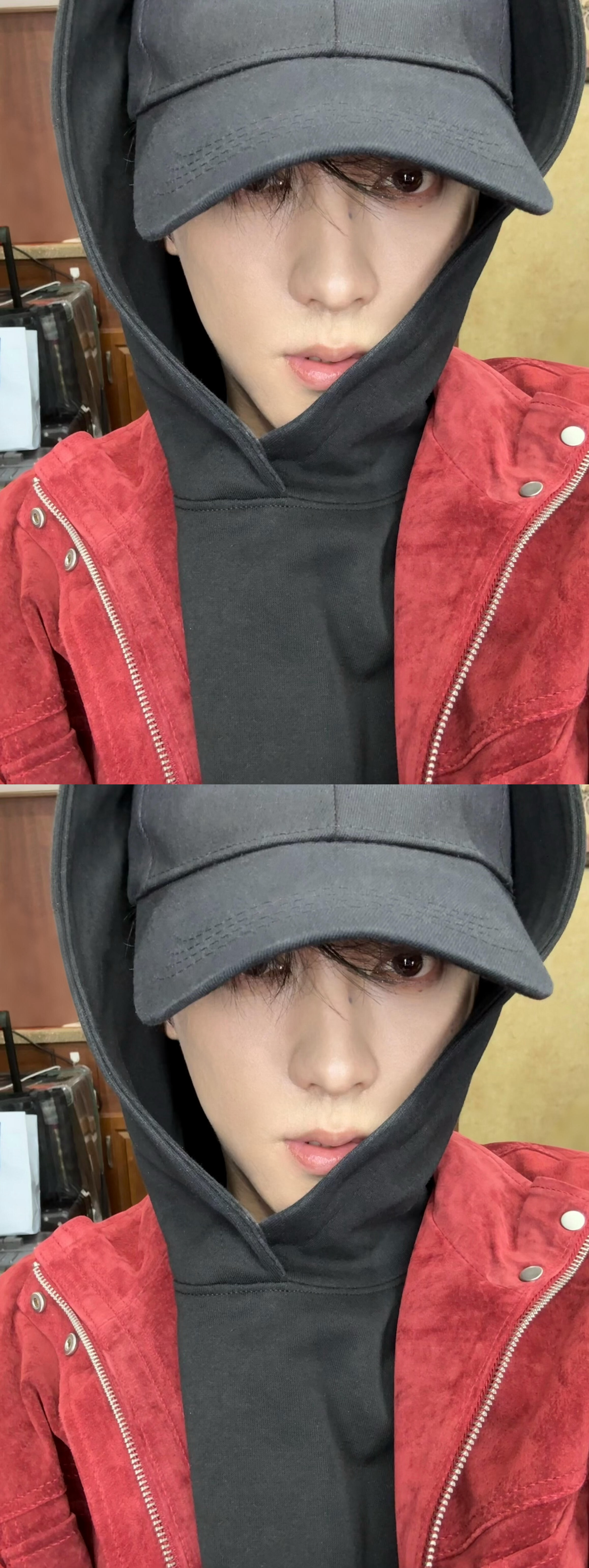 田栩宁红衣戴帽自拍 田栩宁今日份自拍营业，红色戴帽怼脸自拍帅到爆