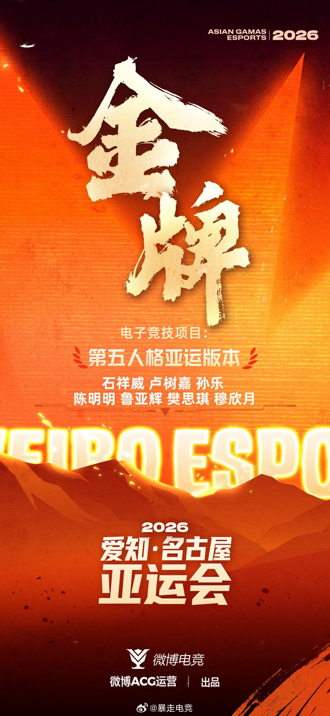 恭喜中国国家集训队获得第20届亚运会电子竞技（第五人格亚运版本）项目金牌！ 恭喜