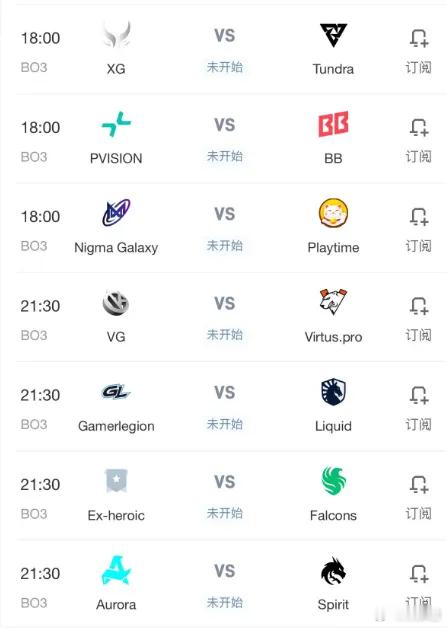 今天梦幻联赛的赛程如下，大家记得收看dota2 18点XG对阵石头人21点30V