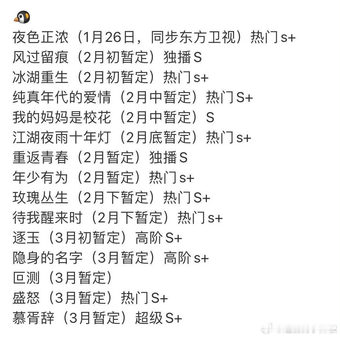 🐧这排得过来嘛，寒假档这么俏，不得抢档