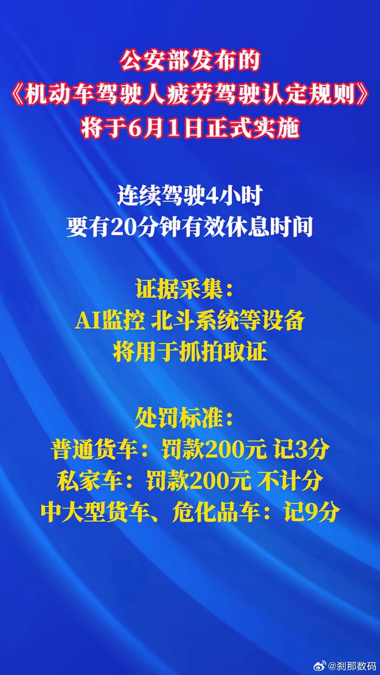 连续驾驶四小时必须要有 20 分钟休息时间这不刚好新能源车进服务区充电 