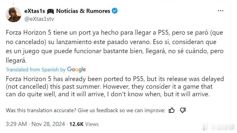 Xbox  西语小哥eXtas1s ：极限竞速地平线5的PS5版已经移植好了，但