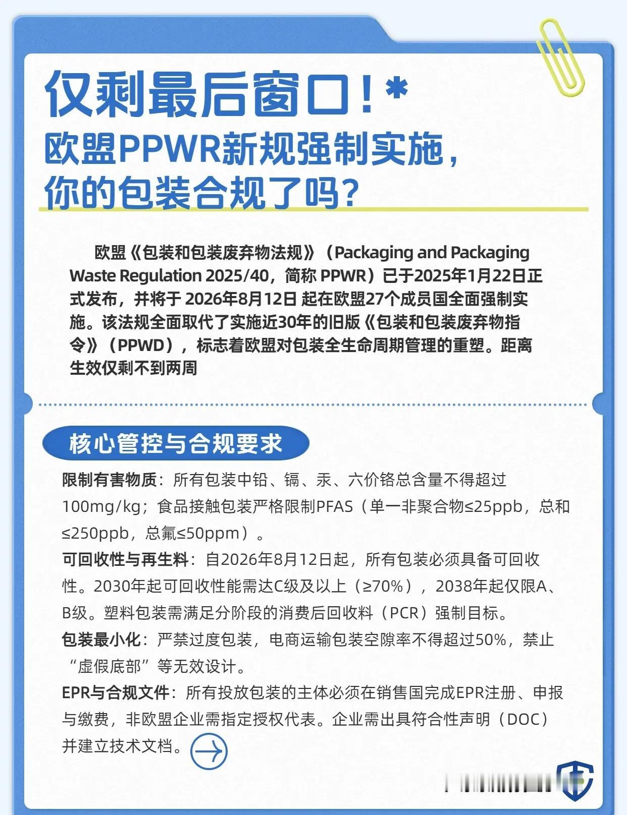 欧盟PPWR新规强制实施，包装合规了吗？。欧盟《包装和包装废弃物法规》（PPWR