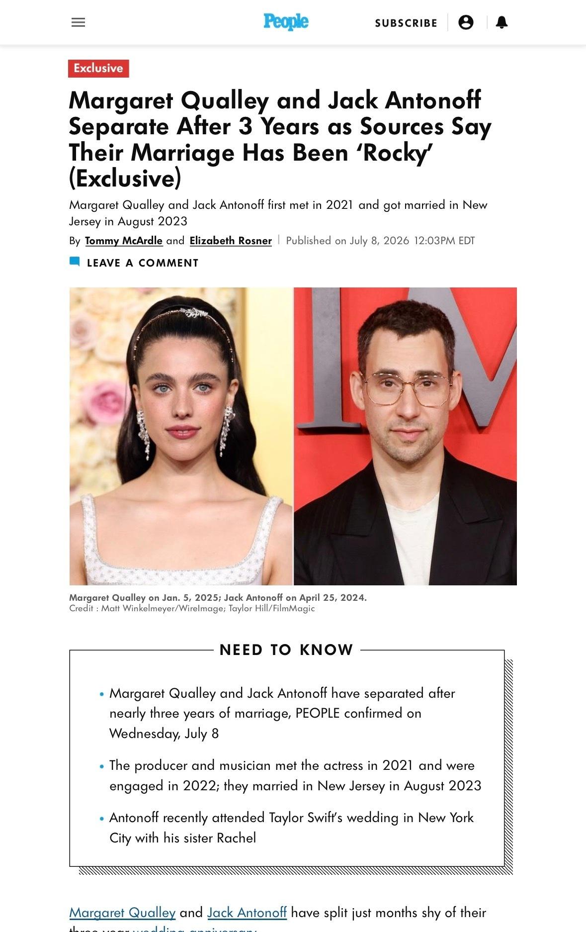 据People独家报道，Margaret Qualley / Jack Anto