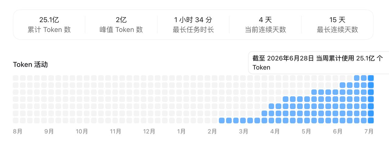 累计已经消耗了大概200亿的token，感觉这个消耗和输出的产品没有成正比，是不