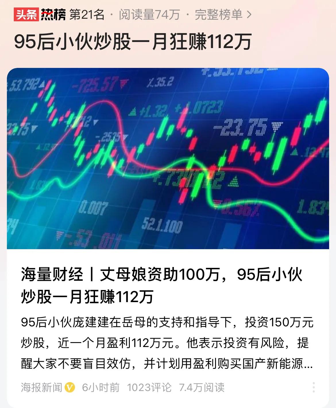 #95后小伙炒股一月狂赚112万#小伙炒股赚钱，但在股市炒股赚大钱的背后，一个需