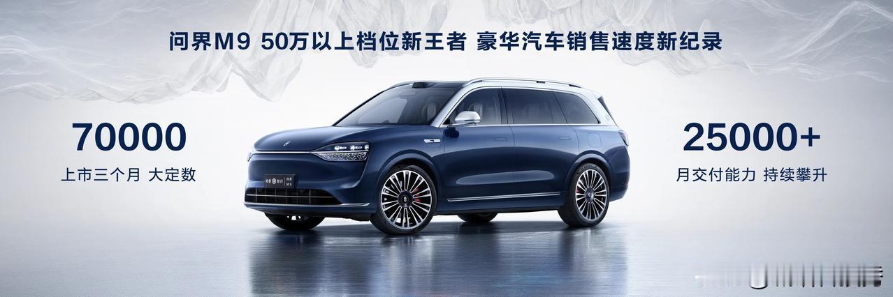 #华为发布会# 豪华科技旗舰#问界M9# 上市三个月累计大定突破7万辆，月交付能