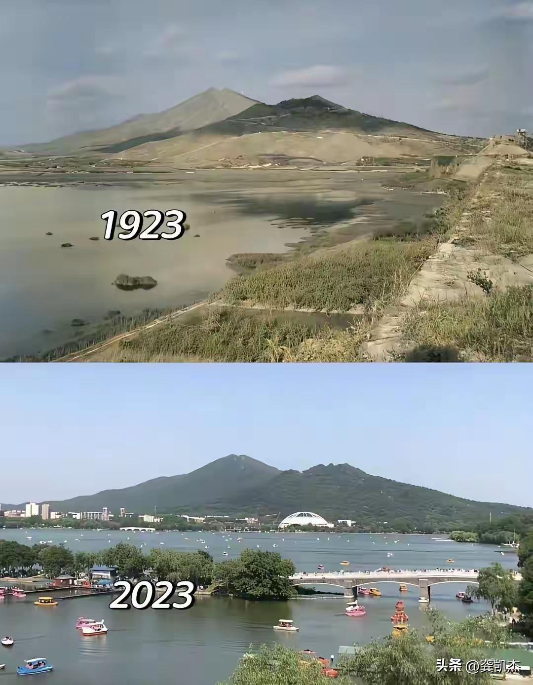 图中是相隔二十年，却是同一个地方，真的不敢相信，你说那个年代的山上怎么都是光秃秃