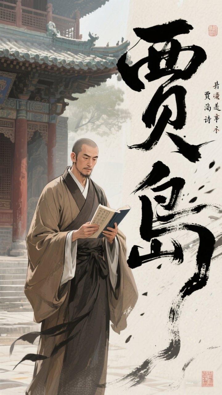贾岛以“苦吟”著称，“两句三年得”的炼字精神，让其诗风简峻清瘦，与孟郊并称“郊寒